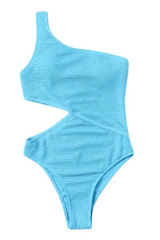 Traje de baño de una pieza de un solo hombro con cortes arrugados: negro, verde, ciruela, salmón, verde neón, azul claro y rojo