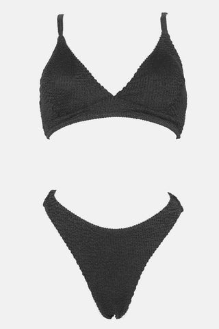 Conjunto de bikini de corte alto con bralette y escote en V arrugado