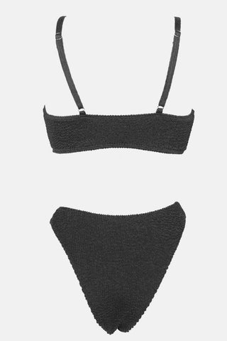Conjunto de bikini de corte alto con bralette y escote en V arrugado