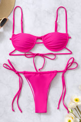 Hot Pink Underwire Cut Out Tie Side Bikini Set