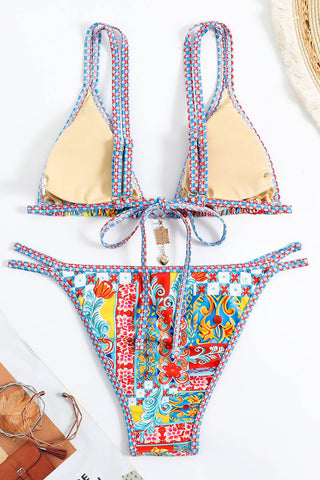 Printed Triangle Tie Back Bikini Set