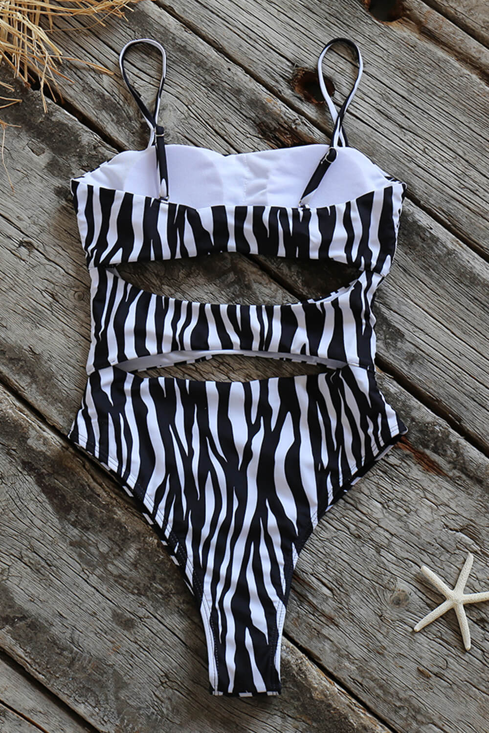 Zebra Print Cut-Out One-Piece Swimsuit