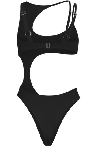 Black Asymmetric Cut Out One Piece Swimsuit