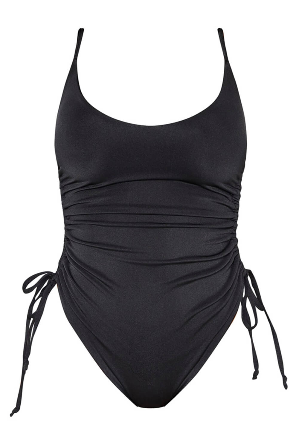 Black High Rise Ruched Side Brazilian One Piece Swimsuit