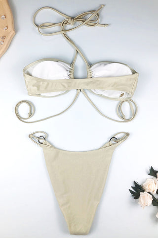 Strappy Halter Bikini Set With Ring Detail