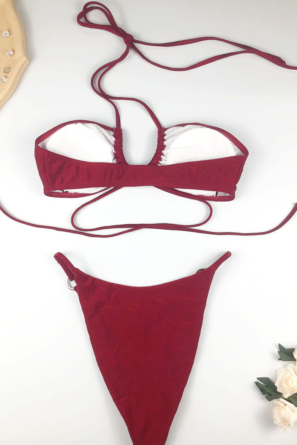 Strappy Halter Bikini Set With Ring Detail