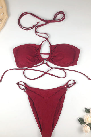 Strappy Halter Bikini Set With Ring Detail