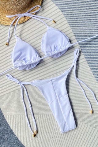Bikini-Set mit 3D-Blumenmuster, Wickel- und Neckholder-Trümmern, Dreiecks-Bikini mit seitlicher Schnürung