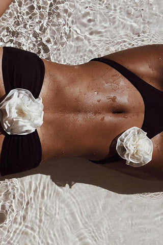 Rosette Bandeau High Waisted Bikini Set