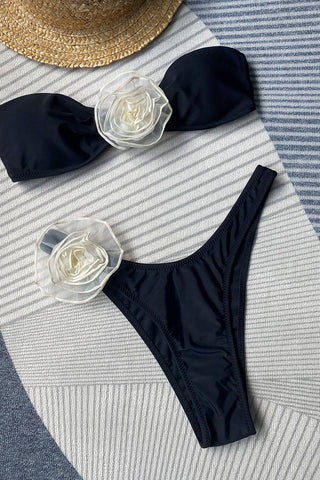 Rosette Bandeau High Waisted Bikini Set