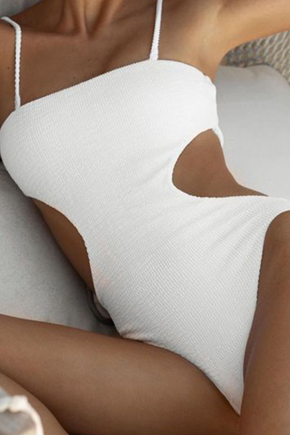White Crinkle Cut Out One Piece Swimsuit