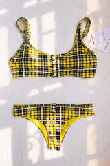 Yellow Plaid Button Front Bikini Bottom