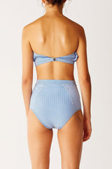 Blue White Striped Frill Bandeau Bikini Top