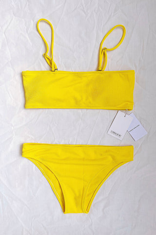 Yellow Ribbed Bandeau Bikini Top