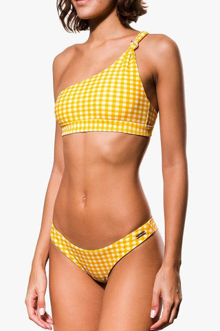 Braguita de bikini de cuadros vichy amarillos