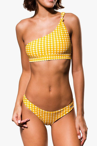 Braguita de bikini de cuadros vichy amarillos