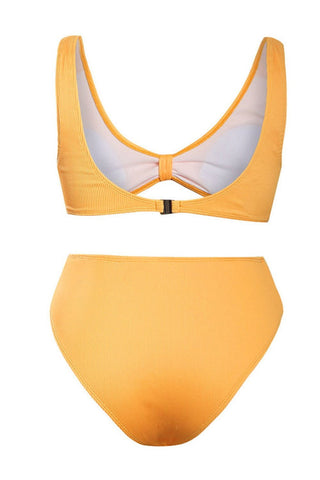 Orangefarbene, gerippte Bikinihose mit hoher Taille